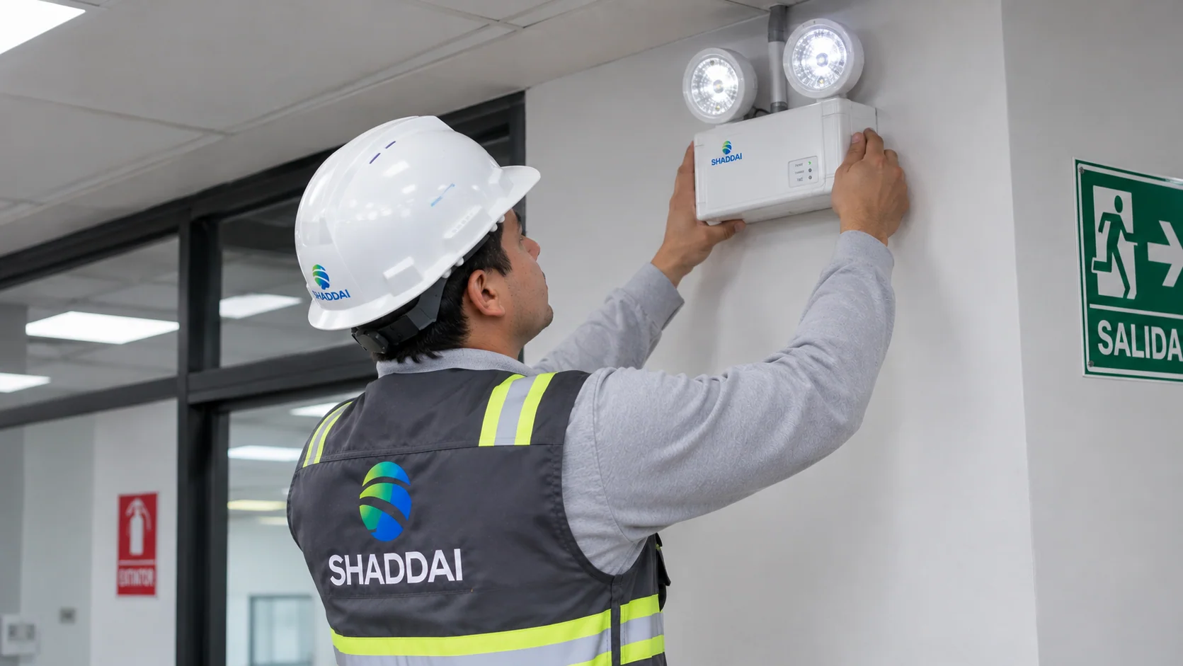 Técnico revisando luces de emergencia